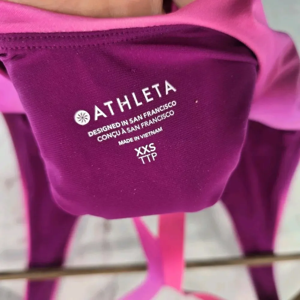 Athleta Swim Suit Womens XXS 2XS Pink Racerback Bathing One Piece Malibu Ombre